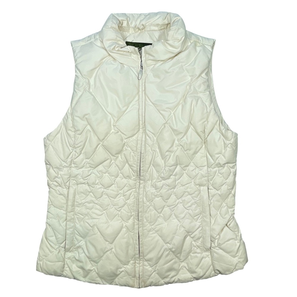 Eddie Bauer Ivory Quilted Premium Goose Down Puffer Vest Women Size M